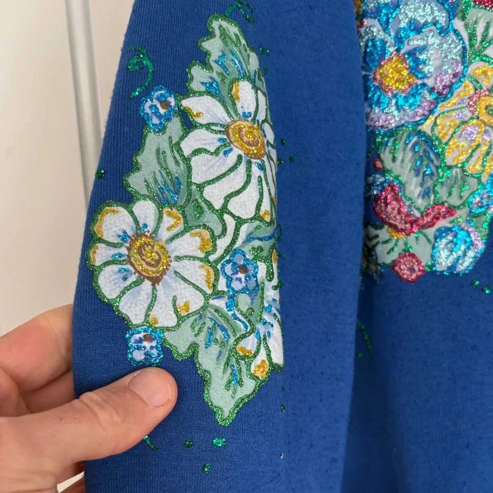 Coleman Blue Hoodie with Floral Embroidery‎ Craft Day Mayham